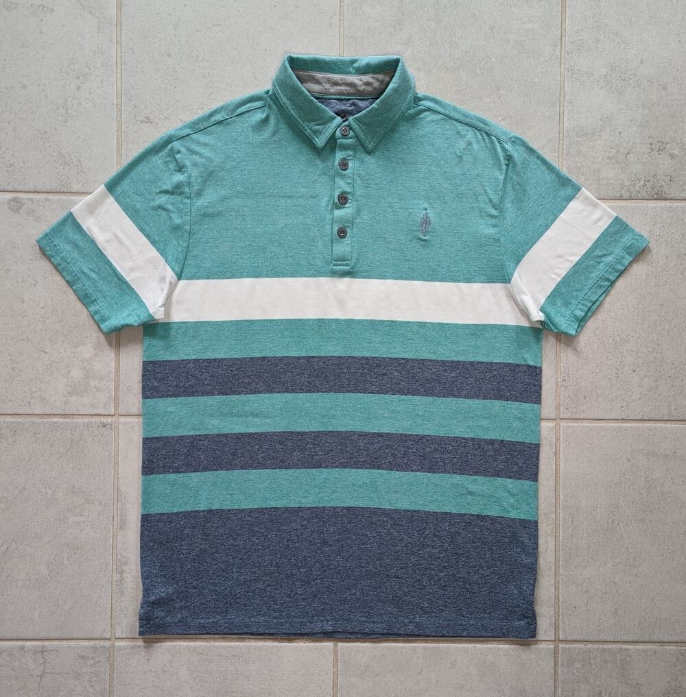 Anderson Ord Men's Large Golf Polo Shirt Stretch Green Gray Striped PVCC Cactus
